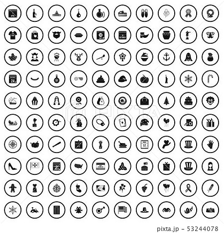 100 national holiday icons set, simple style 53244078
