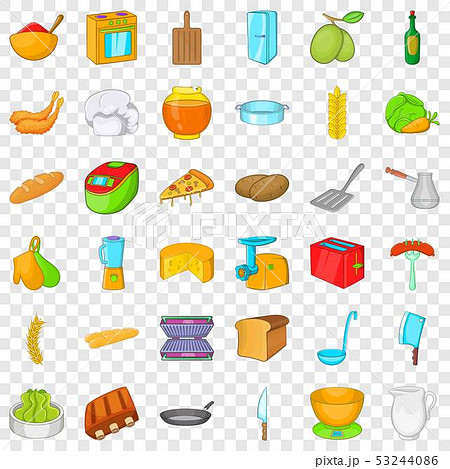 Kitchen icons set, cartoon style 53244086