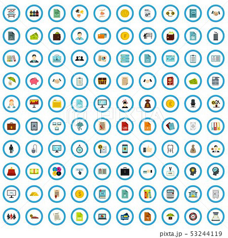 100 corporation document icons set, flat style 53244119