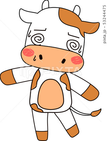 動物 乳牛 かわいい 全身 キャラクター 反応 ポーズ 表情 イラストのイラスト素材