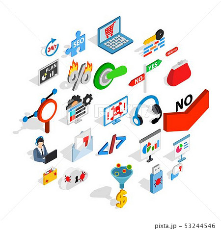 Analytics icons set, isometric style Analytics icons set, isometric style 53244546