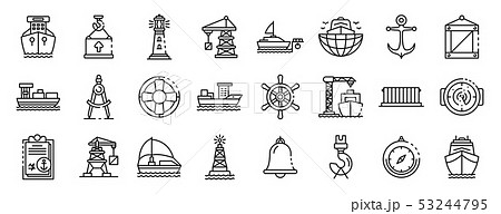 Marine port icons set, outline style Marine port icons set, outline style 53244795