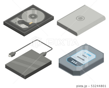 Hard disk icons set, isometric style 53244801