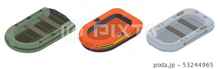 Inflatable boat icons set, isometric style Inflatable boat icons set, isometric style 53244965