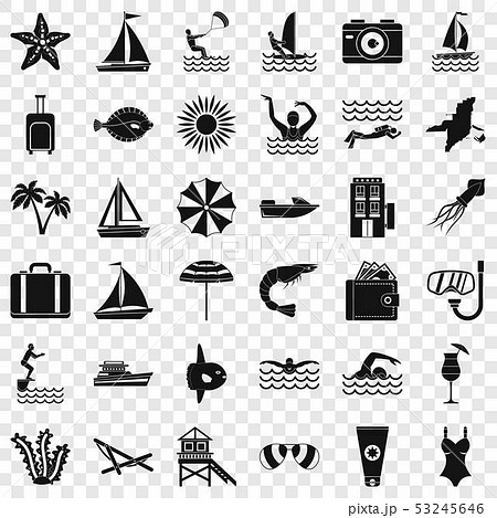 Rest in beach icons set, simple style 53245646