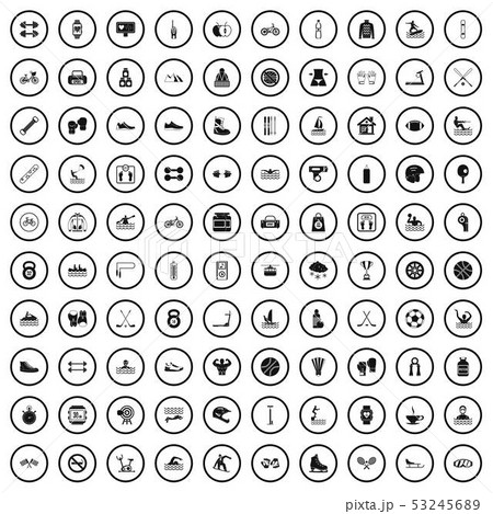 100 physical education icons set, simple style 100 physical education icons set, simple style 53245689