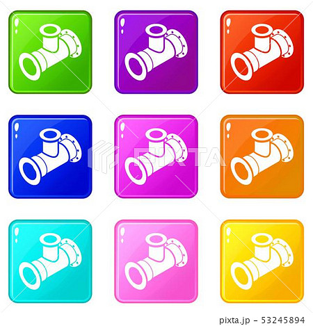 Tee pipe icons set 9 color collection 53245894