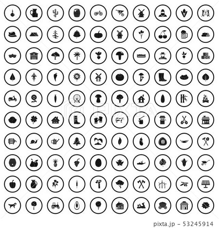 100 plantation icons set, simple style 100 plantation icons set, simple style 53245914