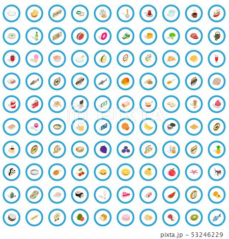 100 delicious dishes icons set, isometric 3d style 53246229