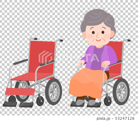 車椅子に座る おばあさん イラストのイラスト素材