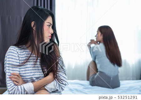 Asian woman having stressed after conflict with 53251291