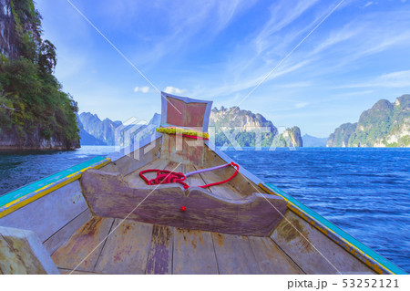 Wooden boat on sailing travel in Ratchaprapa Dam 53252121