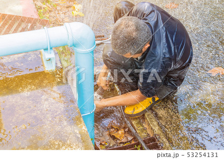 plumber working repair the broken pipe and replace plumber working repair the broken pipe and replace 53254131
