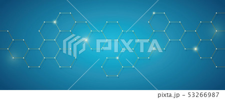 golden and blue technical honeycomb background digital electronics 53266987