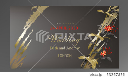 Tropical black and gold leaves on dark background 53267876