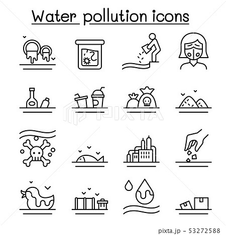 Water pollution icon set in thin line style Water pollution icon set in thin line style 53272588