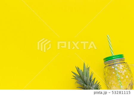 Empty glass jar with green leaves pineapple and Empty glass jar with green leaves pineapple and 53281115