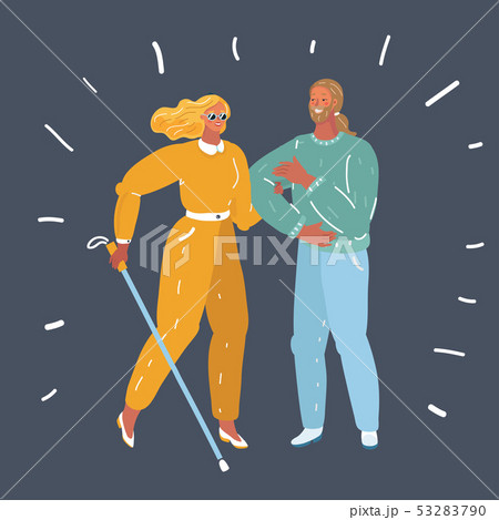 Blind person walking with stick. 53283790