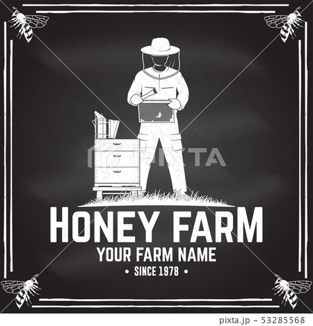 Honey bee farm badge. Vector. Concept for shirt, print, stamp or tee. Vintage typography design with 53285568