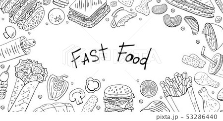 Horizontal banner with different fast food Horizontal banner with different fast food 53286440