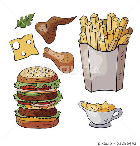 Set og hand drawn fast food elements. Vector 53286442