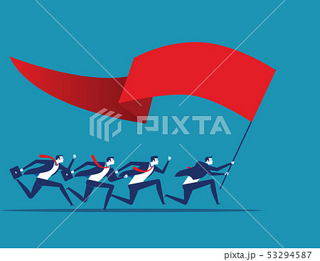 Business team holding flag and running to success. Business team holding flag and running to success. 53294587