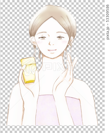 Woman with sunscreen in hand UV protection Woman with sunscreen in hand UV protection 53309586