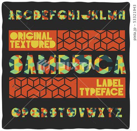 Vintage label typeface named "Sambuca". 53321943