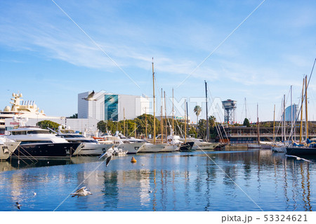 Port Vell in Barcelona, old harbor of Barcelona Port Vell in Barcelona, old harbor of Barcelona 53324621