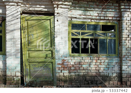 The texture of old broken window and worn door, The texture of old broken window and worn door, 53337442
