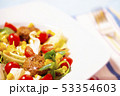 Colorful fresh vegetable salad with meatballs and corn seeds 53354603