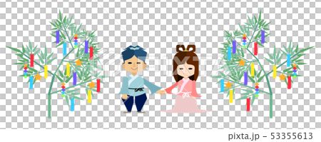 Tanabata的插圖與手繪手工包裝的音節和三件套Orihime和Hikoboshi,誰裝飾一條 Tanabata的插圖與手繪手工包裝的音節和三件套Orihime和Hikoboshi,誰裝飾一條 53355613