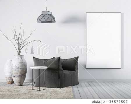 Mock up poster in living room interior white 53375302