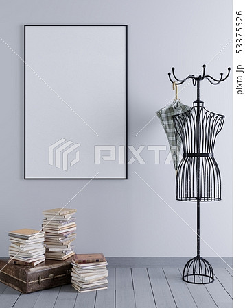 Mock up poster frame in interior with decorative 53375526