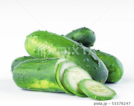 Green fresh cucumbers on a white background. 53376247