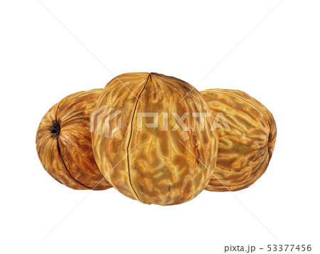 Three Greek walnuts on a white background Three Greek walnuts on a white background 53377456