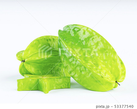 Green fruit of a carambola or starfruit 53377540