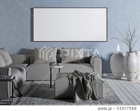 mock up poster blank on the blue wall. 53377569