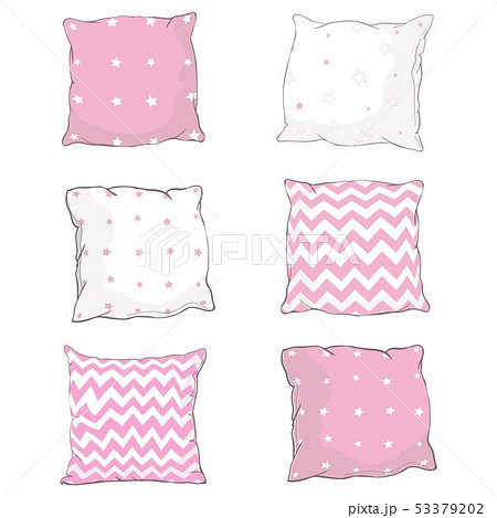 Vector cartoon decorative pillows. Hand drawn set of decorative pillows. Doodle illustration 53379202