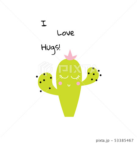 Cute cactus print for t shirt. I love hugs slogan for tee. 53385467