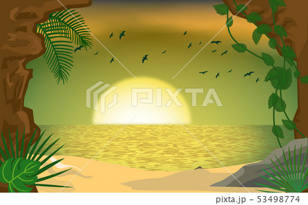 landscape of the cave in sunset at the beach	 53498774