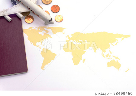 Airplane and world map on white blackground, 53499460