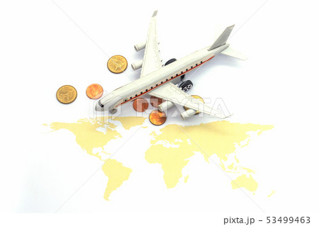 Airplane and world map on white blackground, 53499463