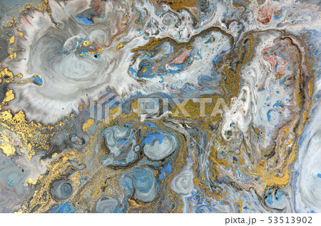 Blue marbling pattern. Golden marble liquid texture. 53513902