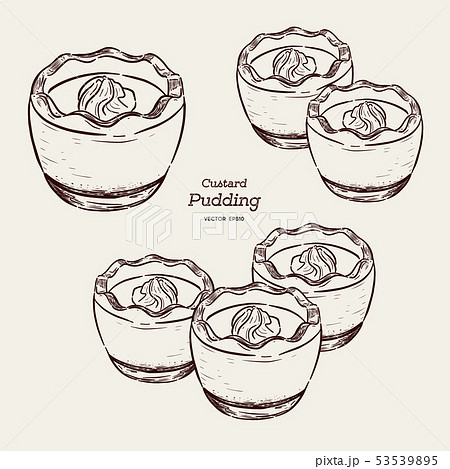 Custard pudding in glass. Hand draw sketch vector. Custard pudding in glass. Hand draw sketch vector. 53539895