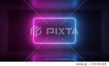 3d render of neon frame on background in the room. Banner design. Retrowave, synthwave, vaporwave 53540168