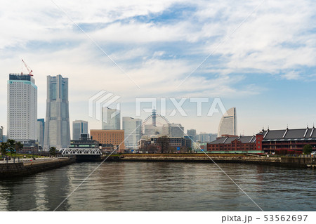 skyline of Minatomirai, view from the bay in skyline of Minatomirai, view from the bay in 53562697