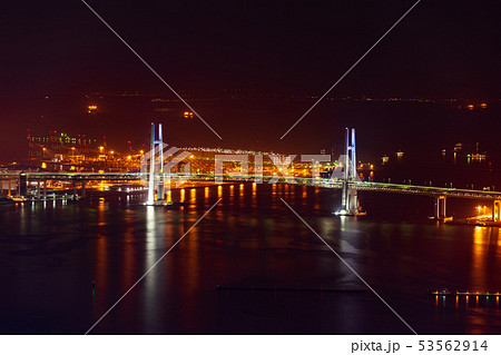 Yokohama Bay Bridge at night in Japan 53562914