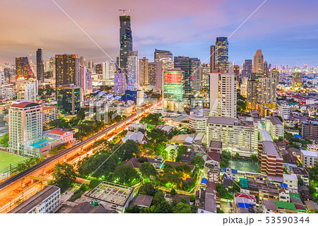 Bangkok, Thailand city skyline at dusk. Bangkok, Thailand city skyline at dusk. 53590344