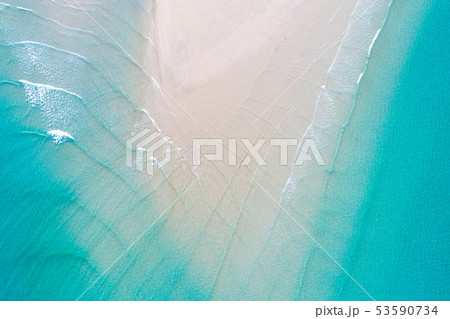 Aerial view white sand sea beach turquoise water 53590734